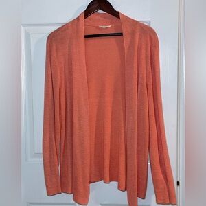 Eileen Fisher Vibrant Coral Open 100% Linen Cardigan Size 1X